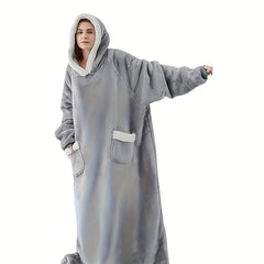 Lamb Fleece Hooded Wearable Blanket Unisex Comfortable with Pockets