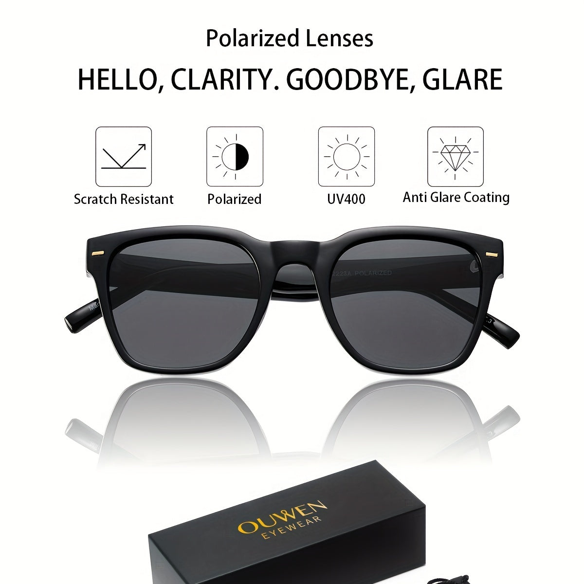 OUWEN Small Square Polarized Sunglasses Retro UV400 Protection VF2223A
