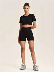Yoga Workout Set: Crop T-shirt & Running Suit - Women's Activewear