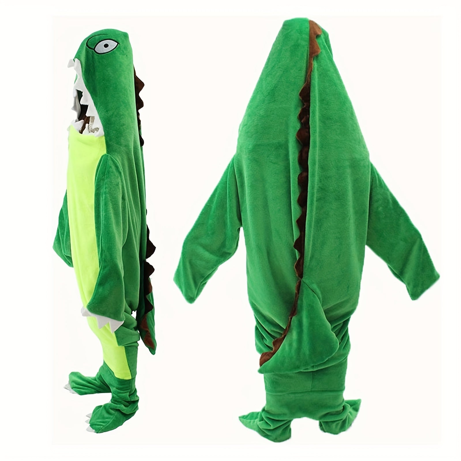 Funny Dinosaur Hoodie Wearable Shark Blanket Soft Cozy Flannel Sleeping Bag