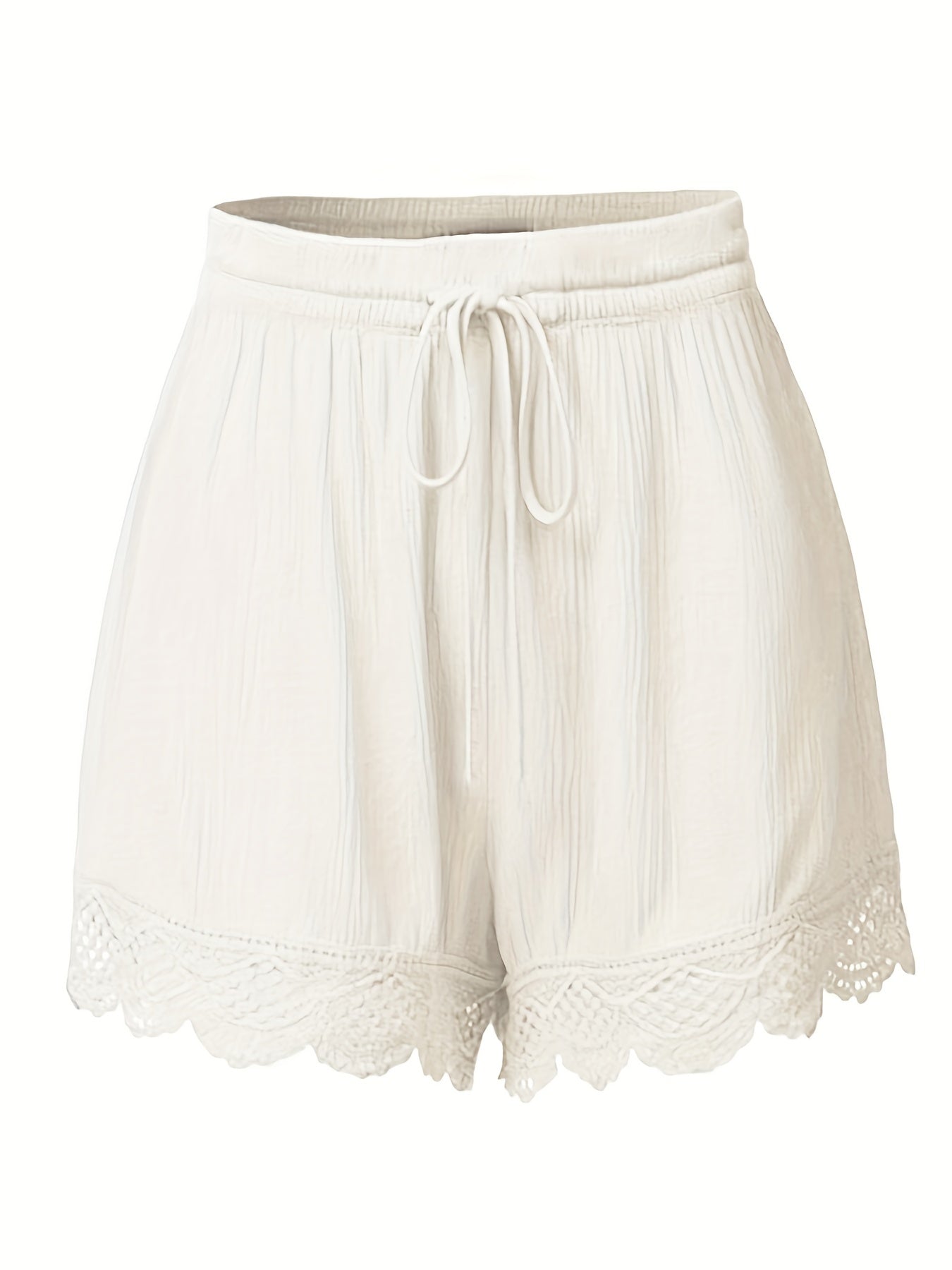 Casual Shorts Women's Plus Solid Elastic Drawstring Contrast Lace Trim