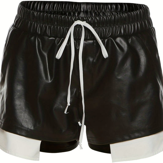 Patchwork Drawstring Shorts Women's Clothing