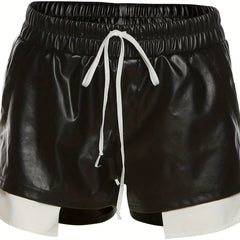 Patchwork Drawstring Shorts Women's Clothing