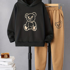 Boy's 2pcs Hoodie & Pants Set Cartoon Bear Print Top Casual Outfits Kids Clothes