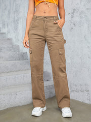 Cargo Pants Loose Fit High Waist Wide Legs Sports Straight Jeans