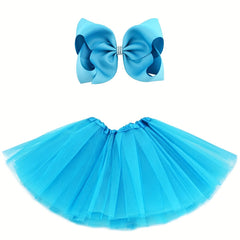 Girls Tulle Tutu Skirt & Bow Headdress Ballet Dressing Up Kid Tutu Skirt