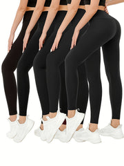 5pcs Solid Yoga Leggings Running Workout Sports Tight Pants Women's Activewear