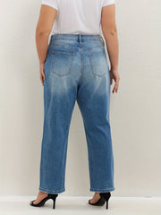Washed High Rise Loose Fit Straight Leg Jeans