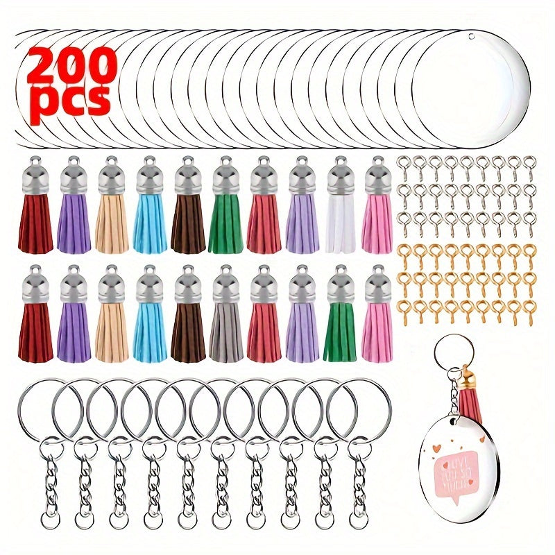 200pcs Acrylic Keychain Pendant with Tassel Decoration Set