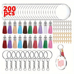 200pcs Acrylic Keychain Pendant with Tassel Decoration Set
