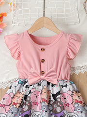 Toddler Girls Ruffle Trim Cartoon Graphic Princess Dress