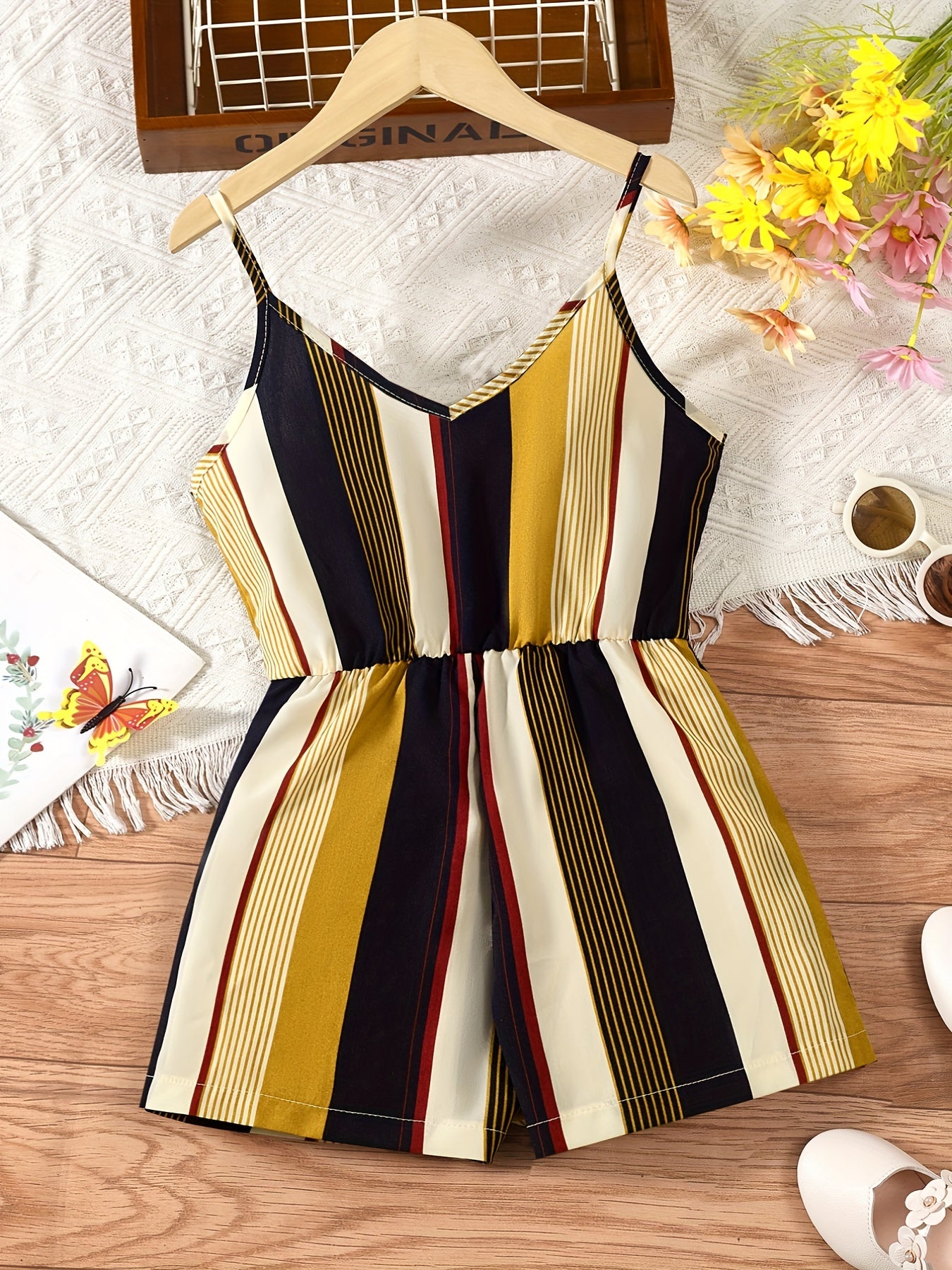 Girls Striped Casual Cami Rompers Jumpsuits For Beach Vacation