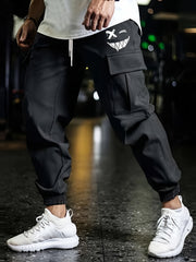 Smile Print Cargo Pants Men's Flap Pocket Trousers Loose Casual Outdoor Pants