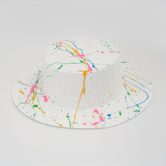 Men's and Women's Straw Hat Summer Sun Hat Seaside Vacation Beach Flat Top