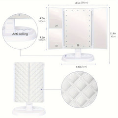 LED Trifold Vanity Makeup Mirror 3x Magnification Touch Screen Dimming