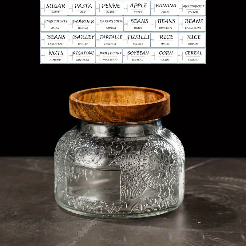 2pcs Vintage Sunflower Wave Glass Storage Jar 24 Labels Snacks Candy Grains