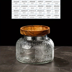 2pcs Vintage Sunflower Wave Glass Storage Jar 24 Labels Snacks Candy Grains