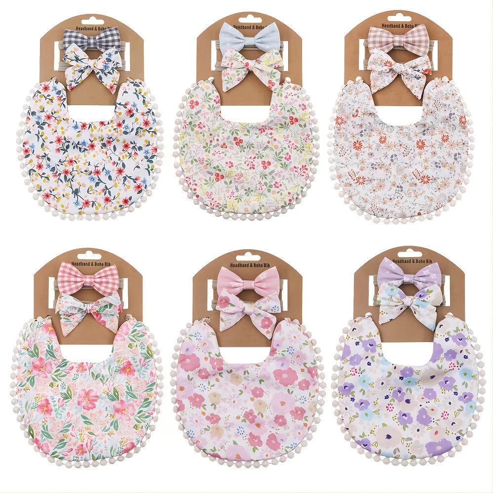 Cute Baby Bib & Headband Set Cotton Linen Double Sided Protection