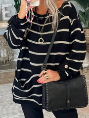 Casual Sweater Women's Plus Stripe Print Boat Neck Jumper