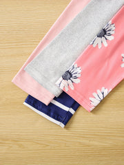 4pcs Girls Floral Striped Leggings Pants Casual & Stretch