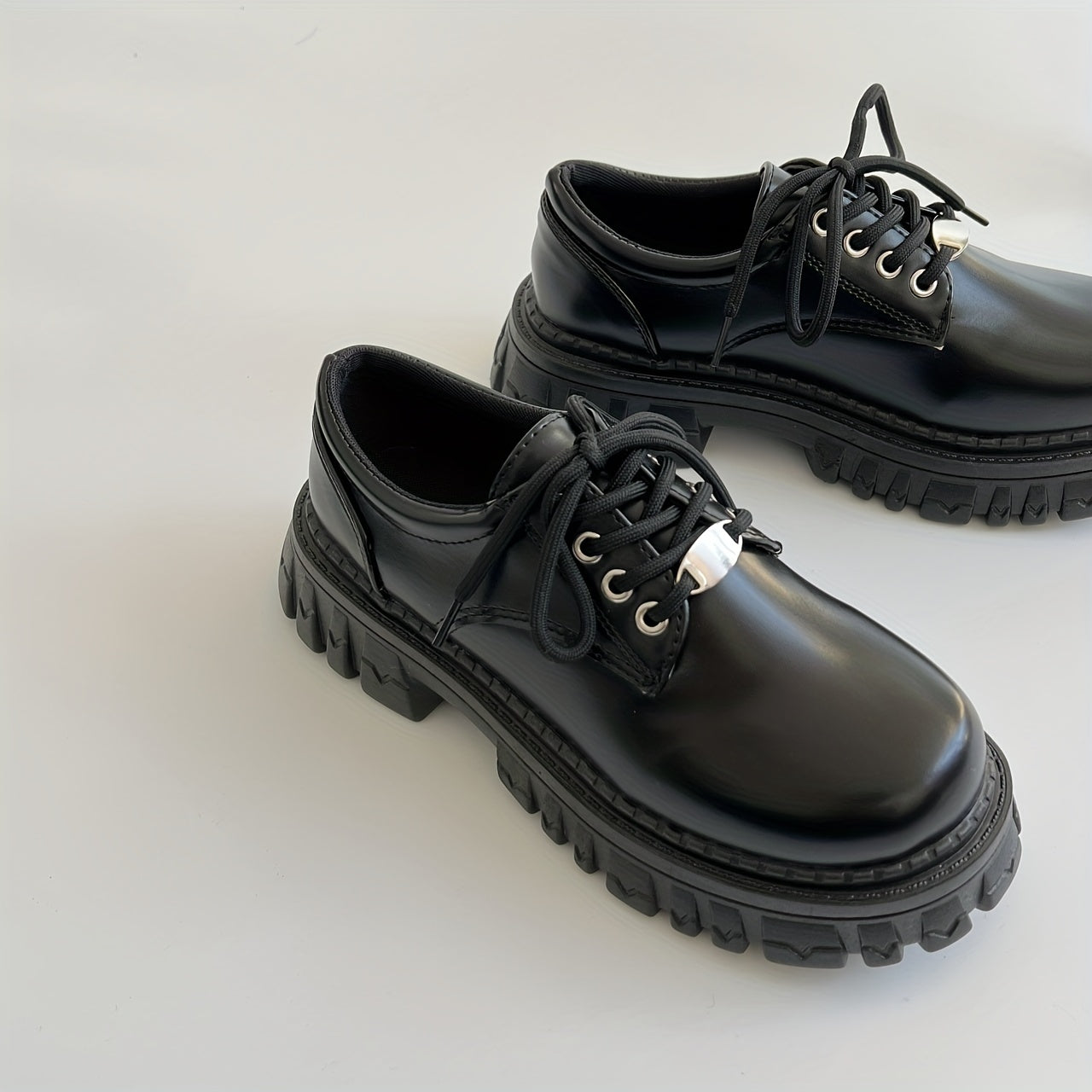 Women's Platform Loafers Lace Up Shoes British Style