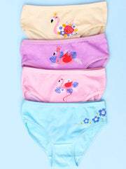 4 Packs Flamingo Graphic Girls Briefs Cotton Breathable Comfortable Underwear