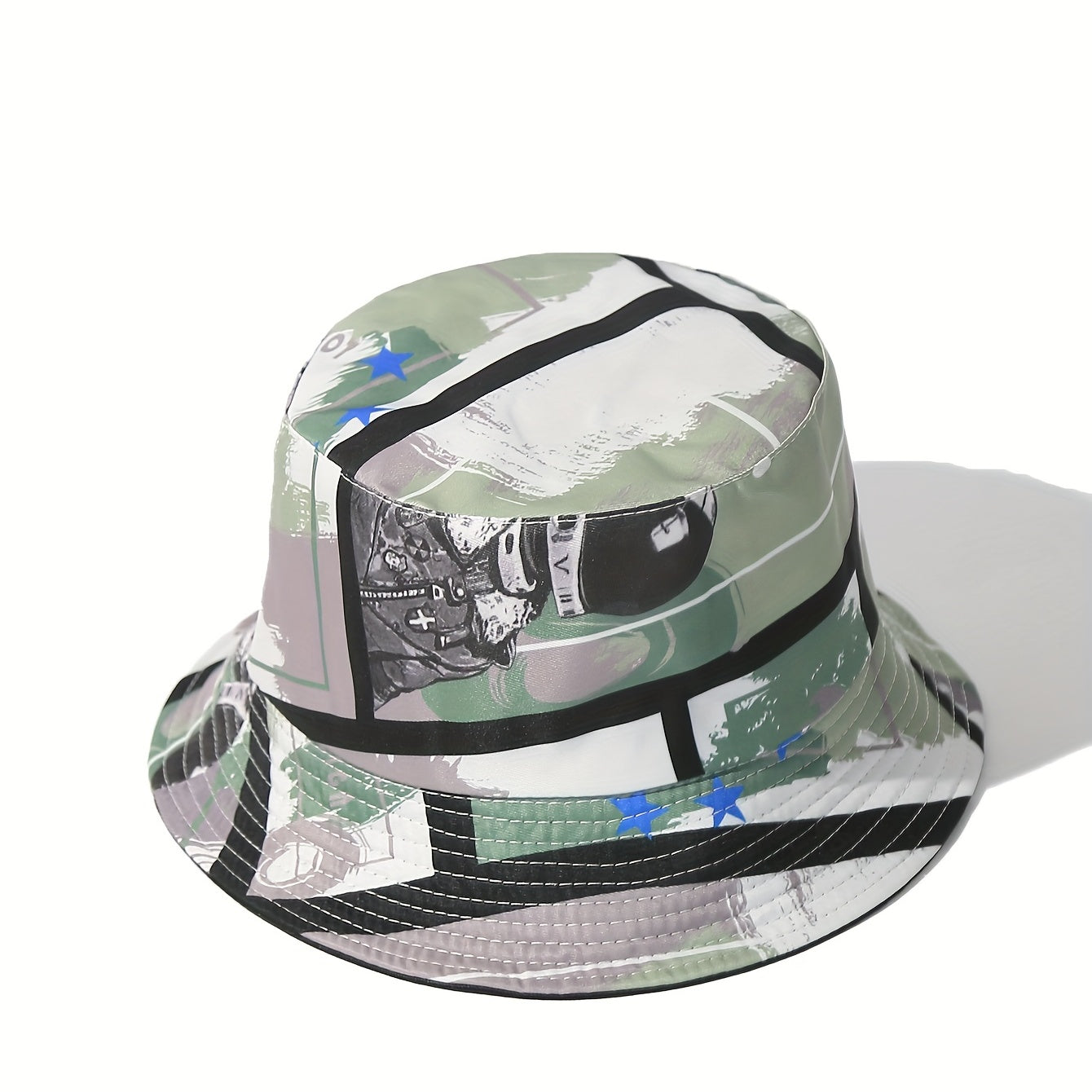 Unisex Sunshade Bucket Hat with Cartoon Pattern for Climbing Fishing