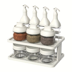 11pcs Spice Storage Jar Set with Rack and Labels Double Shelf for Sealed Seasoni