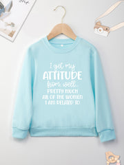 I GOT MY ATTITUDE Letter Print Boys Casual Creative Pullover Sweatshirt