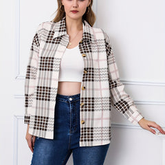 Casual Blouse Women's Plus Plaid Print Button Up Long Sleeve