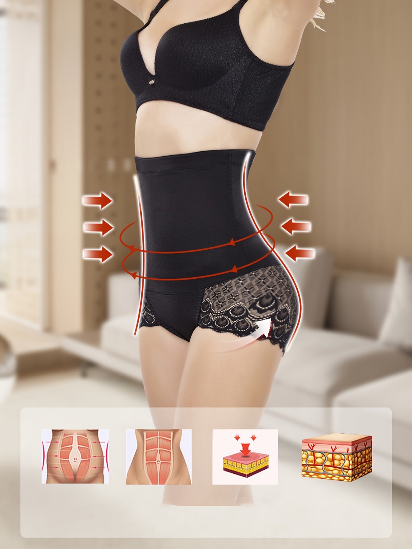 Lace Shaping Panties High Waist Tummy Control Butt Lifting Underwear