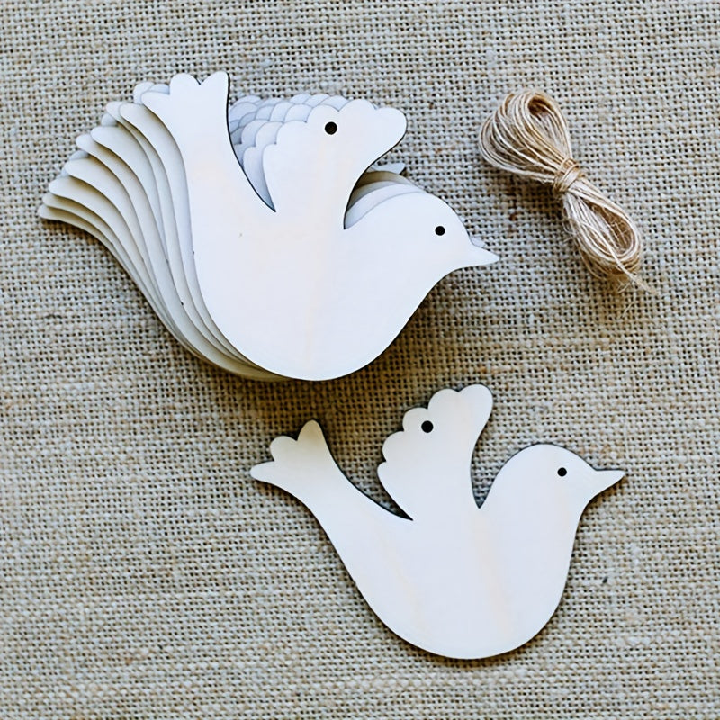 10Pcs Christmas Bird Wooden Cutouts DIY Craft Slices Shapes Gift Tags