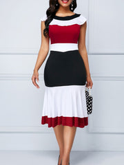 Sleeveless Pencil Dress with Ruffle Trim for Women