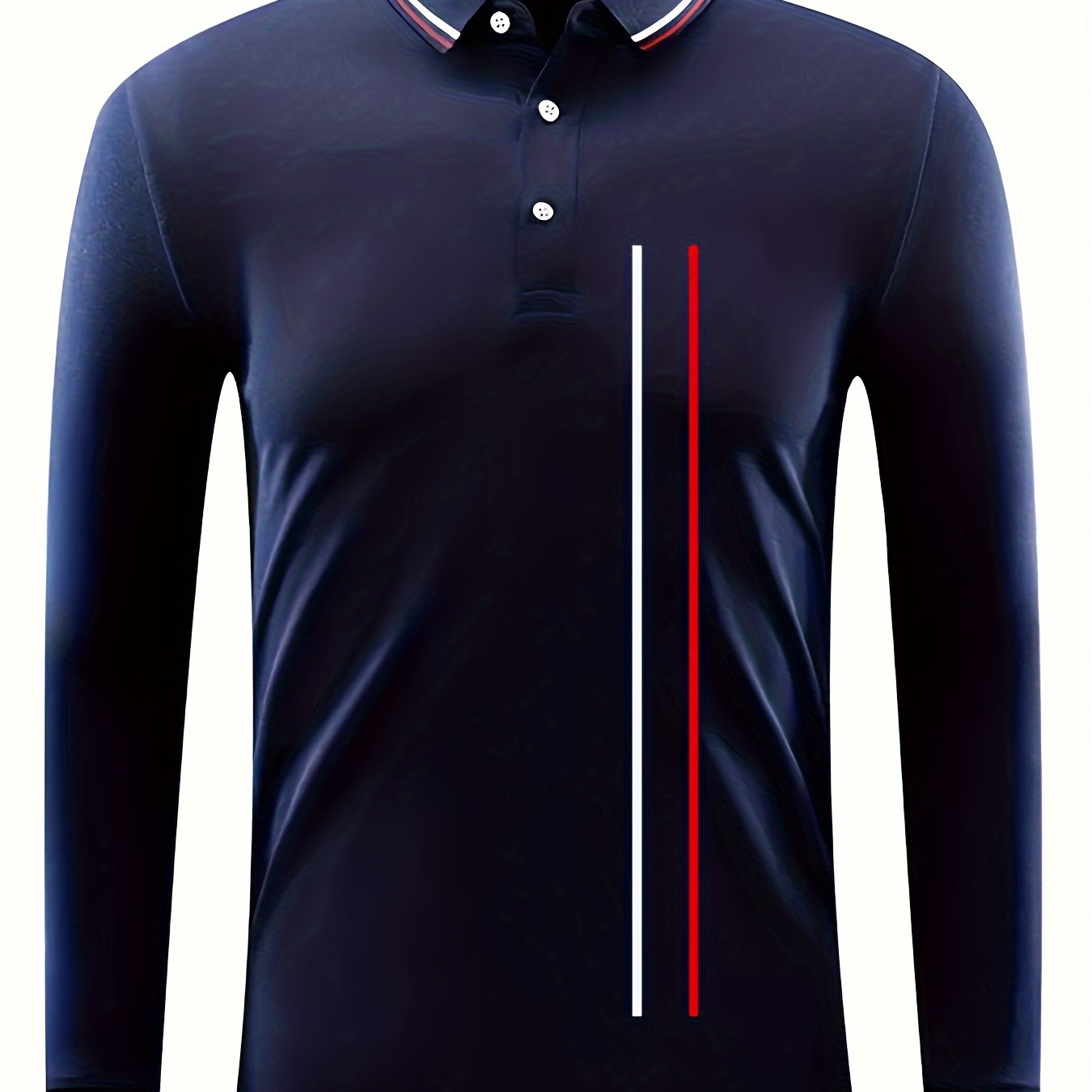 Red Bar Print Men's Long Sleeve Lapel Sports Shirt