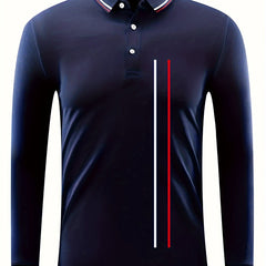 Red Bar Print Men's Long Sleeve Lapel Sports Shirt