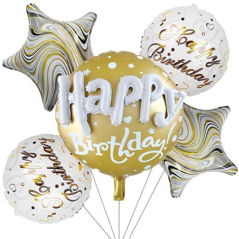 5pcs Happy Birthday Foil Balloons Set for Outdoor Party