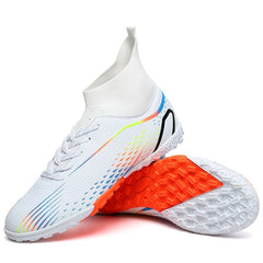 Boy's High Top Turf Football Boots Anti skid Lace Up TF Soccer Cleats