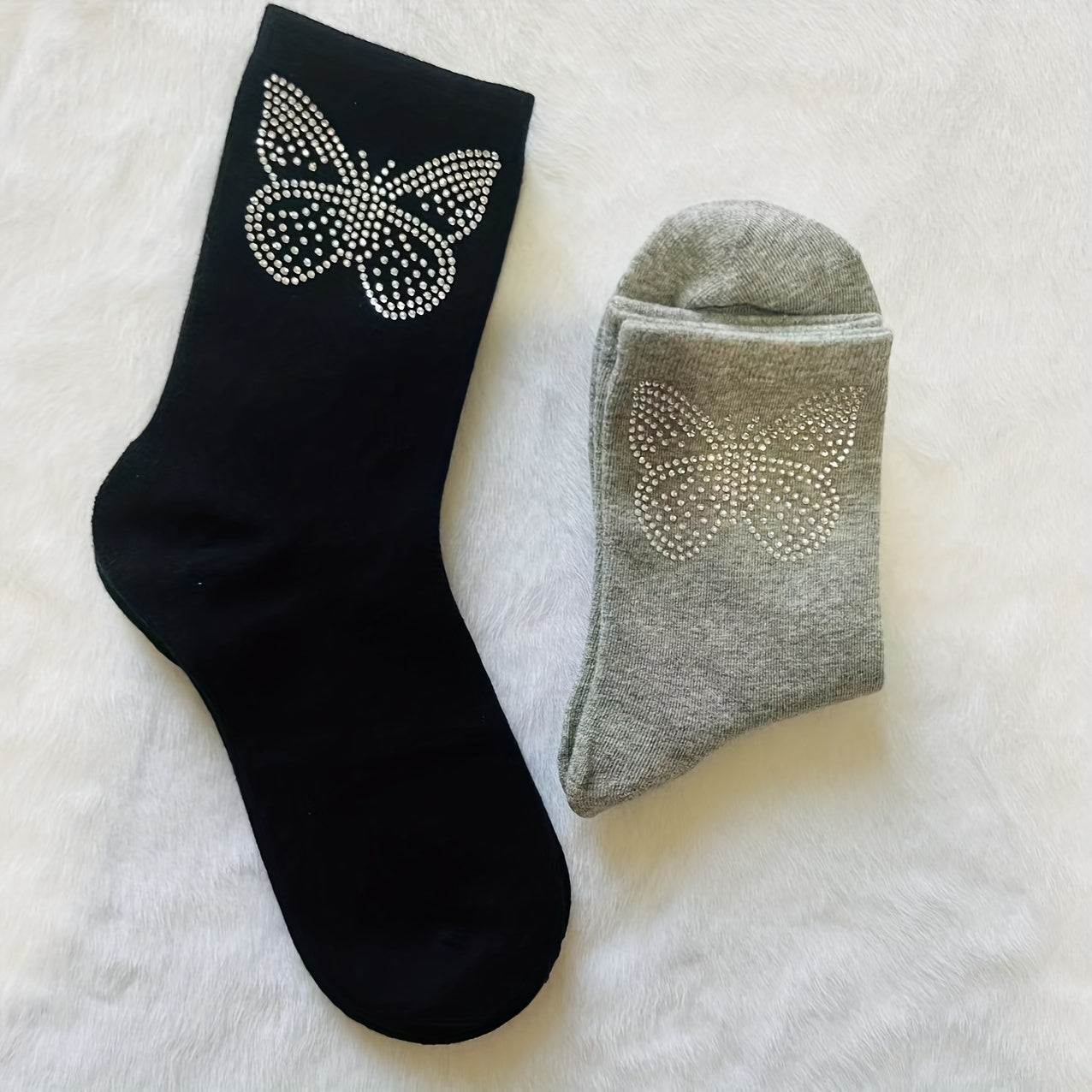 Butterfly Rhinestone Socks Mid Tube Women's Stockings