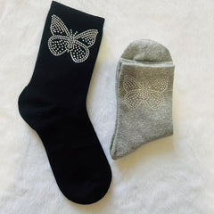 Butterfly Rhinestone Socks Mid Tube Women's Stockings