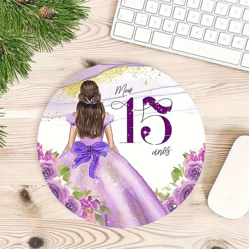 Girl Mouse Pad Round Non-slip Rubber Mouse Mat for Office Computers Laptops
