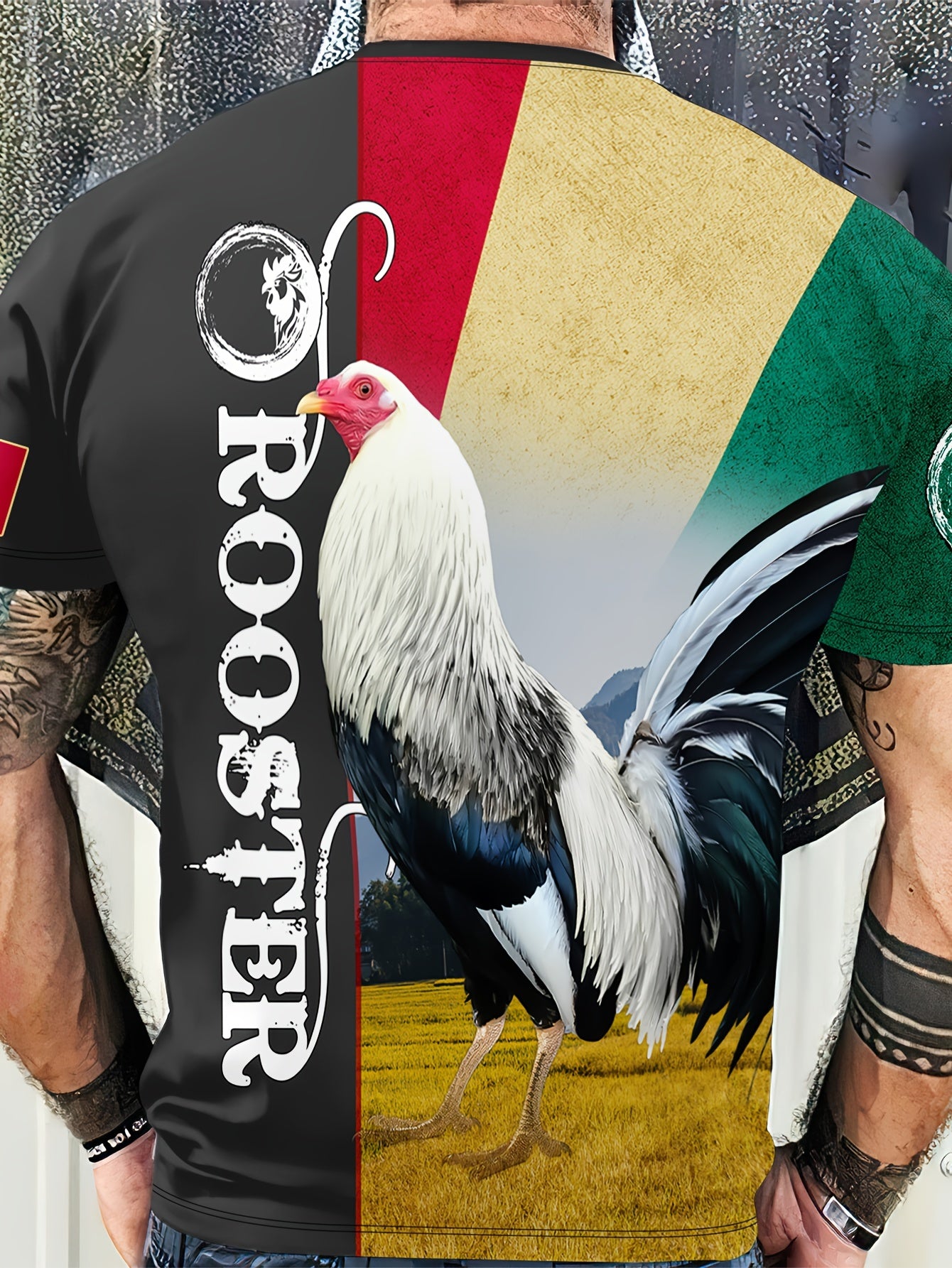 ROOSTER Print Men's Short Sleeve T-shirt Stylish Tees For Summer