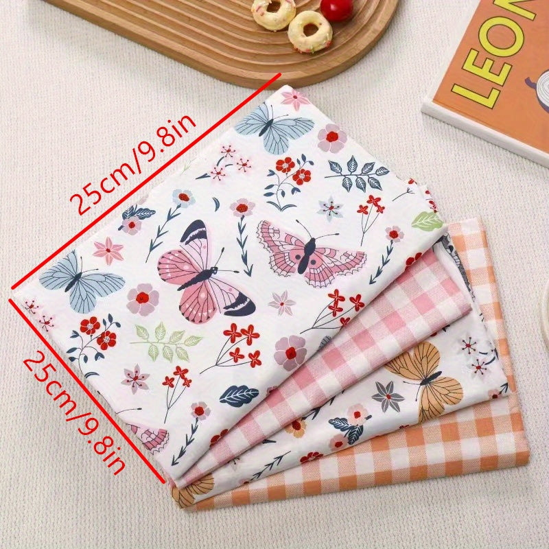 4pcs Floral Butterfly Twill Cotton Fabric DIY Sewing Table Doll Packaging