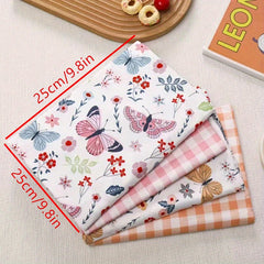 4pcs Floral Butterfly Twill Cotton Fabric DIY Sewing Table Doll Packaging