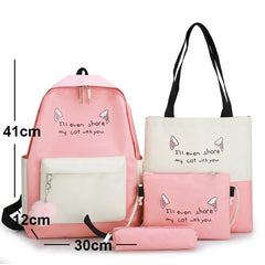 4pcs Cartoon Cat Print Children School Bags for Girls Backpacks