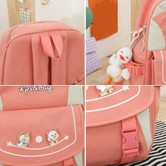 4pcs Cartoon Nylon School Backpack Travel Daypacks for Student Teen Girls