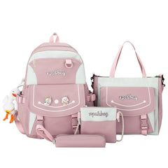 4pcs Cartoon Nylon School Backpack Travel Daypacks for Student Teen Girls