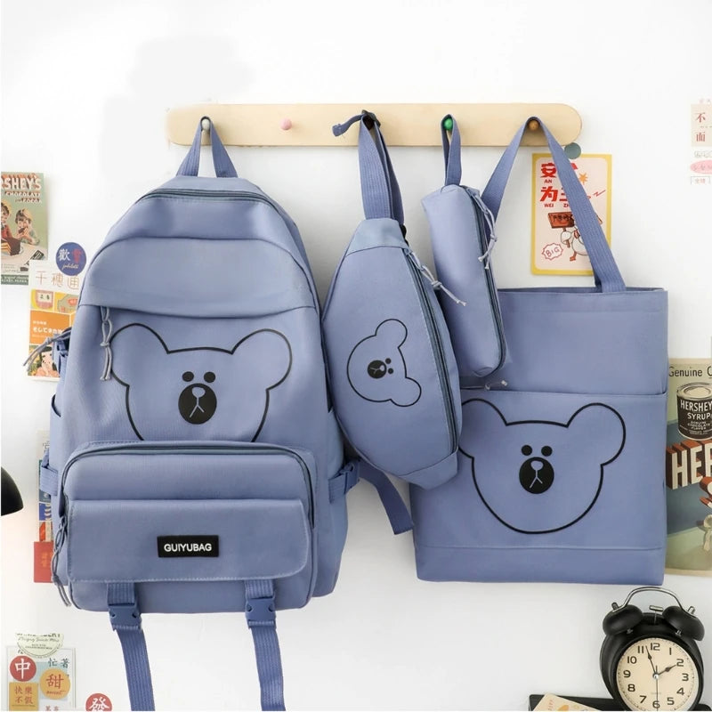 4pcs Bear Backpack Handbag Pencil Case Waist Bag Set for Girls