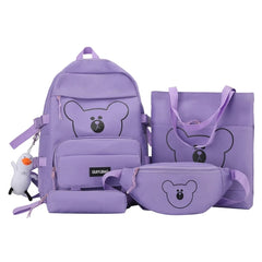 4pcs Bear Backpack with Waist Bag Handbag Pencil for Teenagers