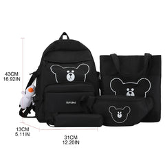 4pcs Bear Backpack with Waist Bag Handbag Pencil for Teenagers