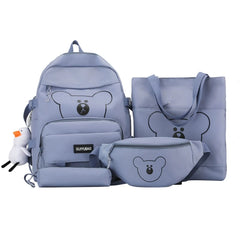 4pc Bear School Backpack Waist Bag Pencil Case Bookbag for Teen Girls